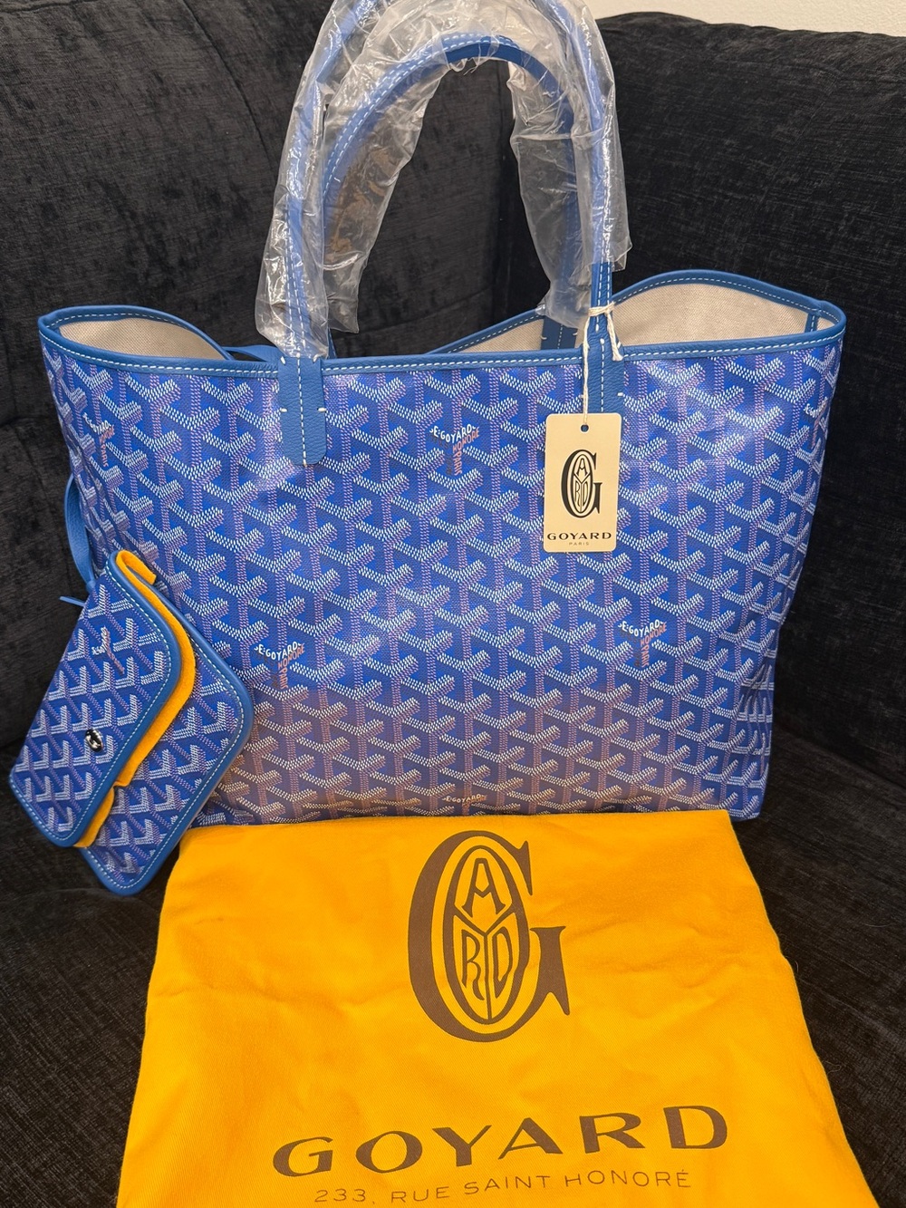 Goyard Blue Saint-Louis PM Tote with Yellow Trim and Pouch Set